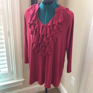 Red blouse with detailed neckline